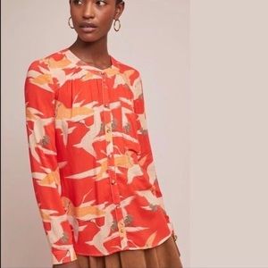 Anthropologie 29 of 52 conversations birds button down blouse size 4